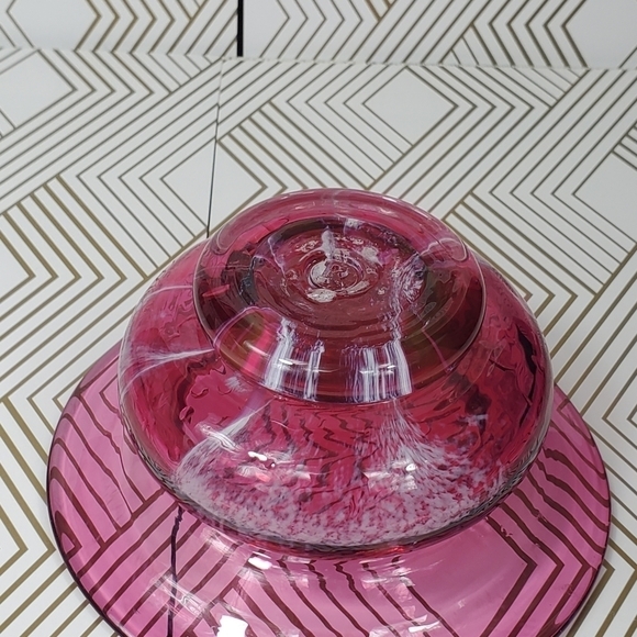 Hand Blown Art Glass Amethyst White Swirl Rose Bowl Vase Marked R. - Picture 9 of 10